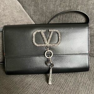 Valentino Black Leather Chain Wallet Bag